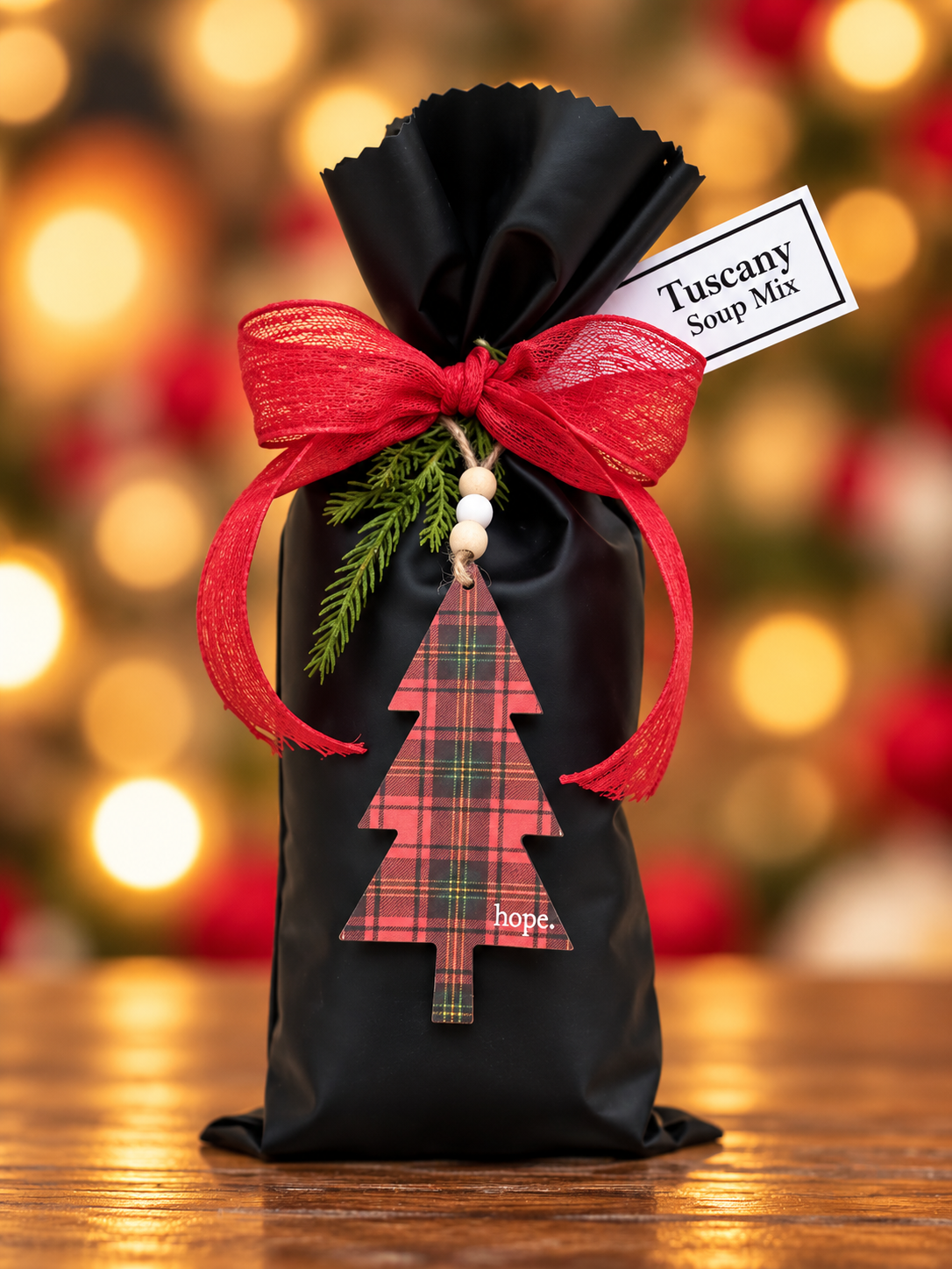Plaid Wooden Tree Ornament ~~ Tuscany Italian Soup Mix